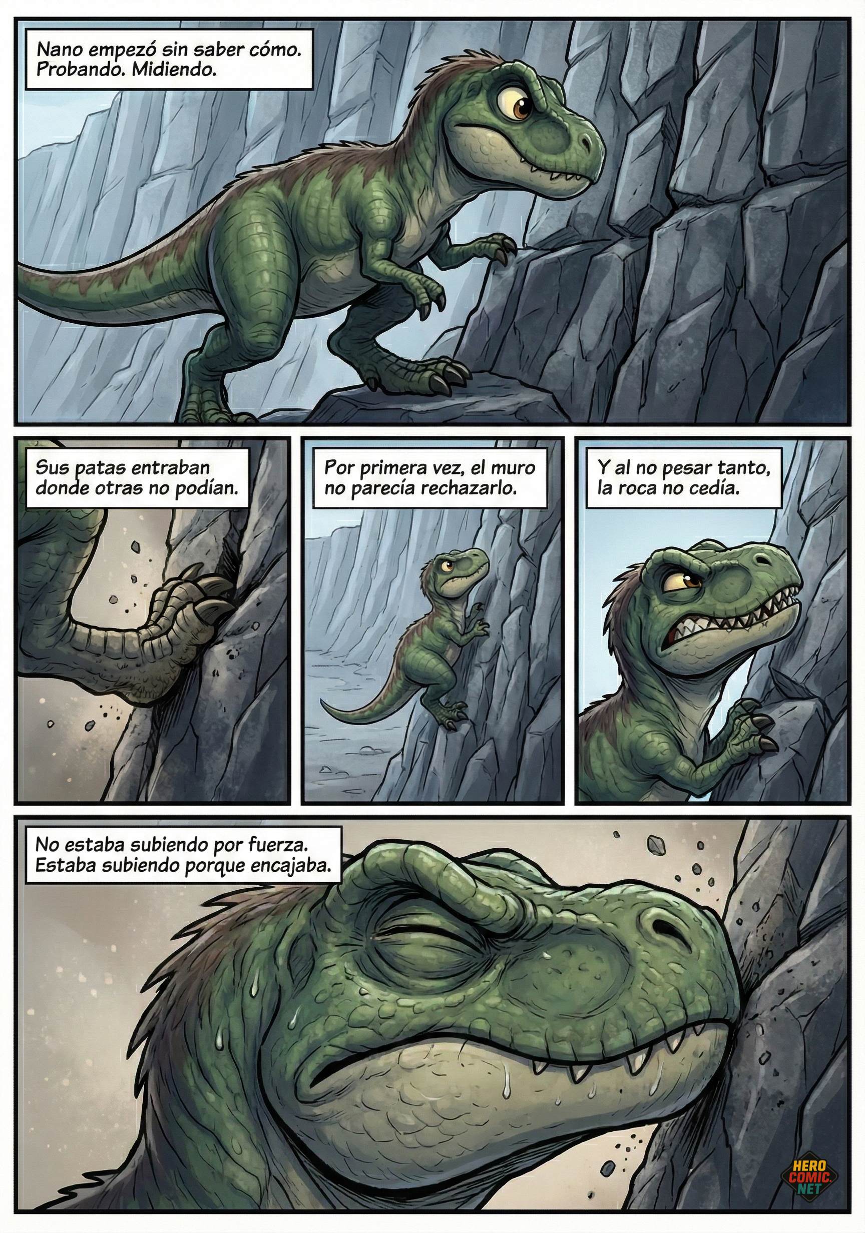 La escalada - Las patas de Nano encajan en la roca